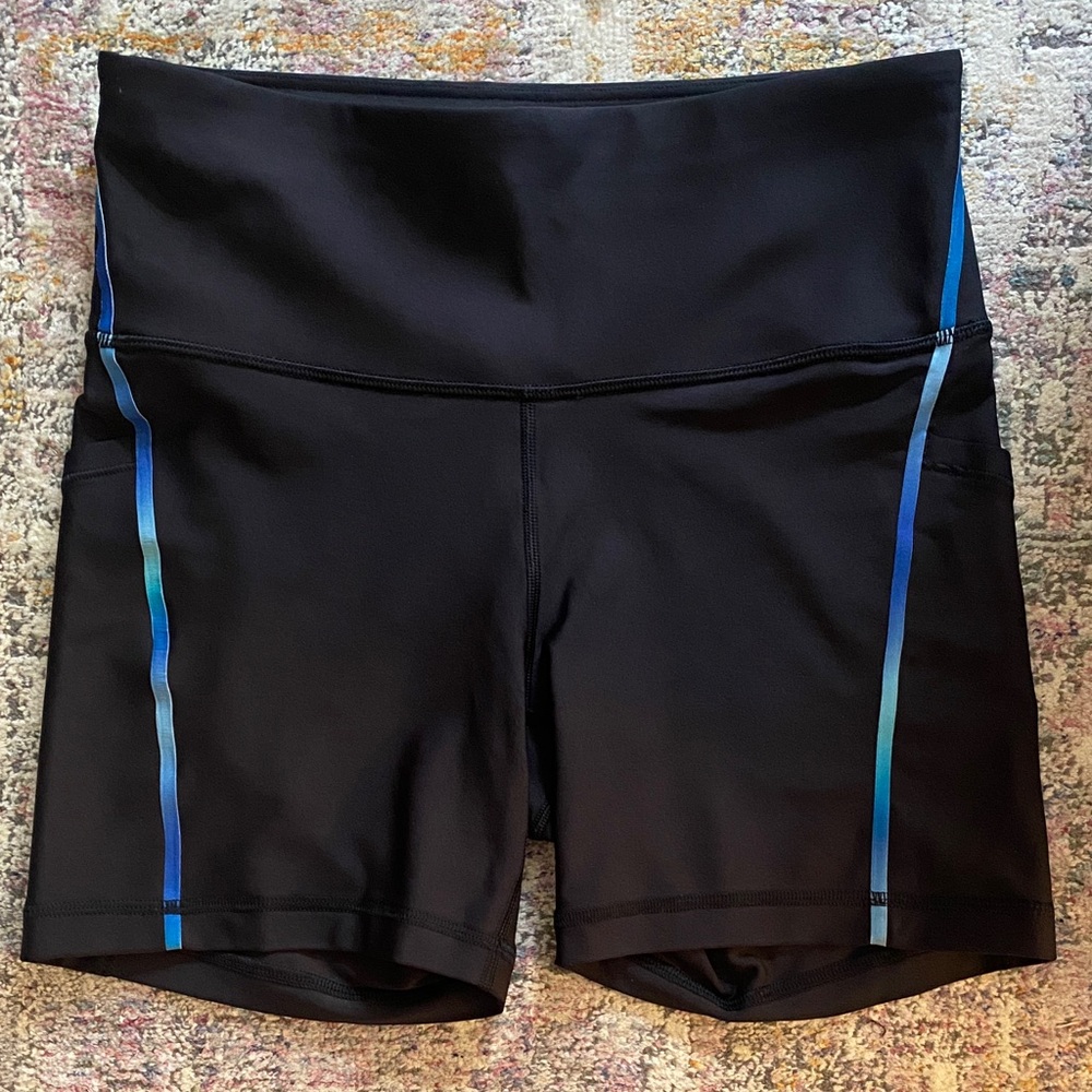 Athleta Black Bike Shorts with Blue Trim